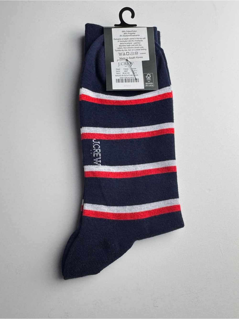 J. Crew Navy Socks with Red & White Stripes Crew Style Preppy Socks New With Tag - Picture 1 of 8